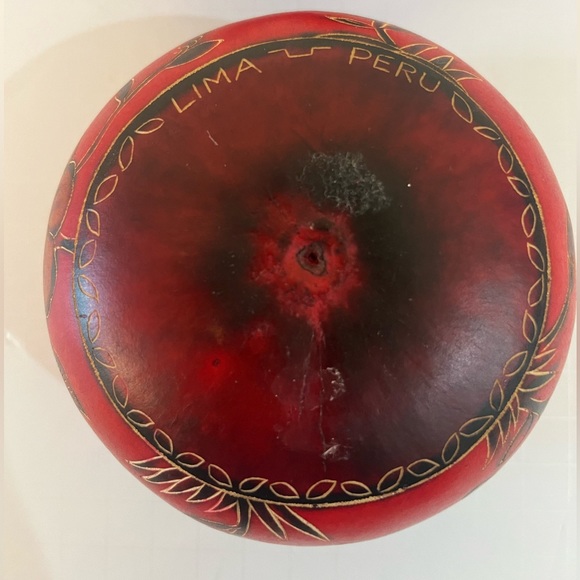 Hand Carved and Painted Decorative Wooden Gourd Bowl - Picture 4 of 6